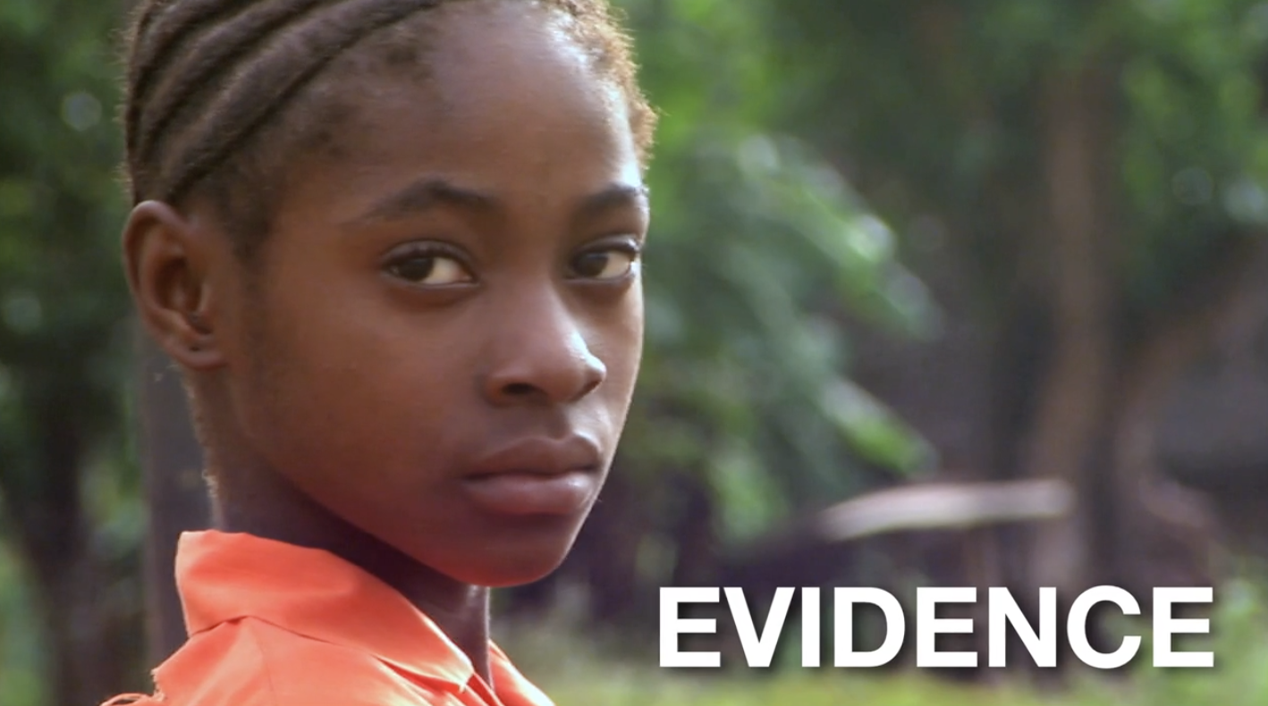 Young person looking serious with "EVIDENCE" text.